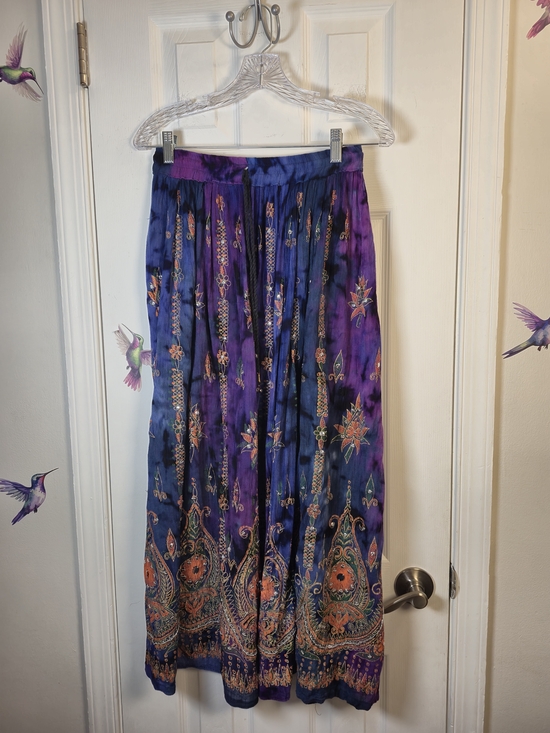 Boutique Dresses & Skirts - Bohemian Tie Dye Rayon Maxi Skirt with Gold Accents & Sequins - O/S